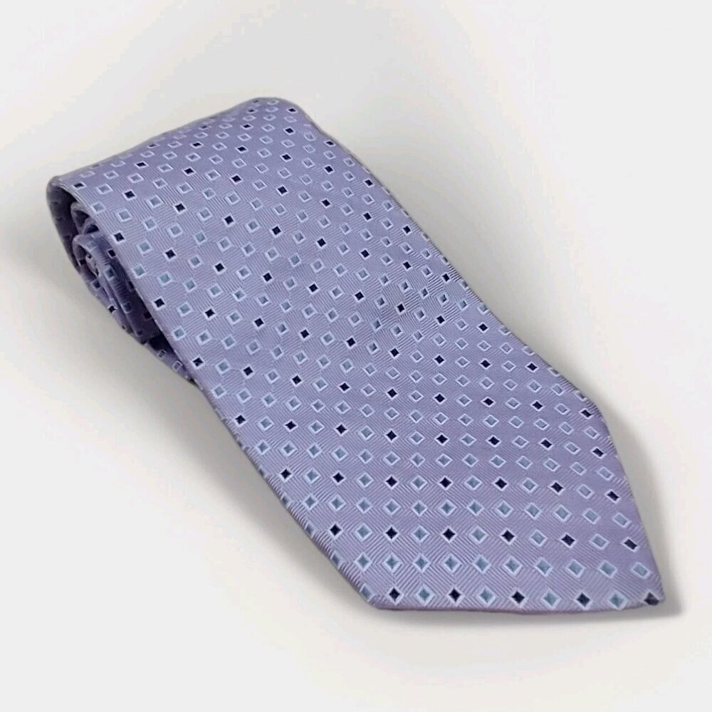 Brooks‎ Brothers Mens Silk Necktie Lavender Blue Geometric Textured Jacquard Tie